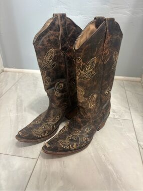 Circle G by Corral Women's Distressed Brown Dragonfly Cowboy Boots Size 8.5